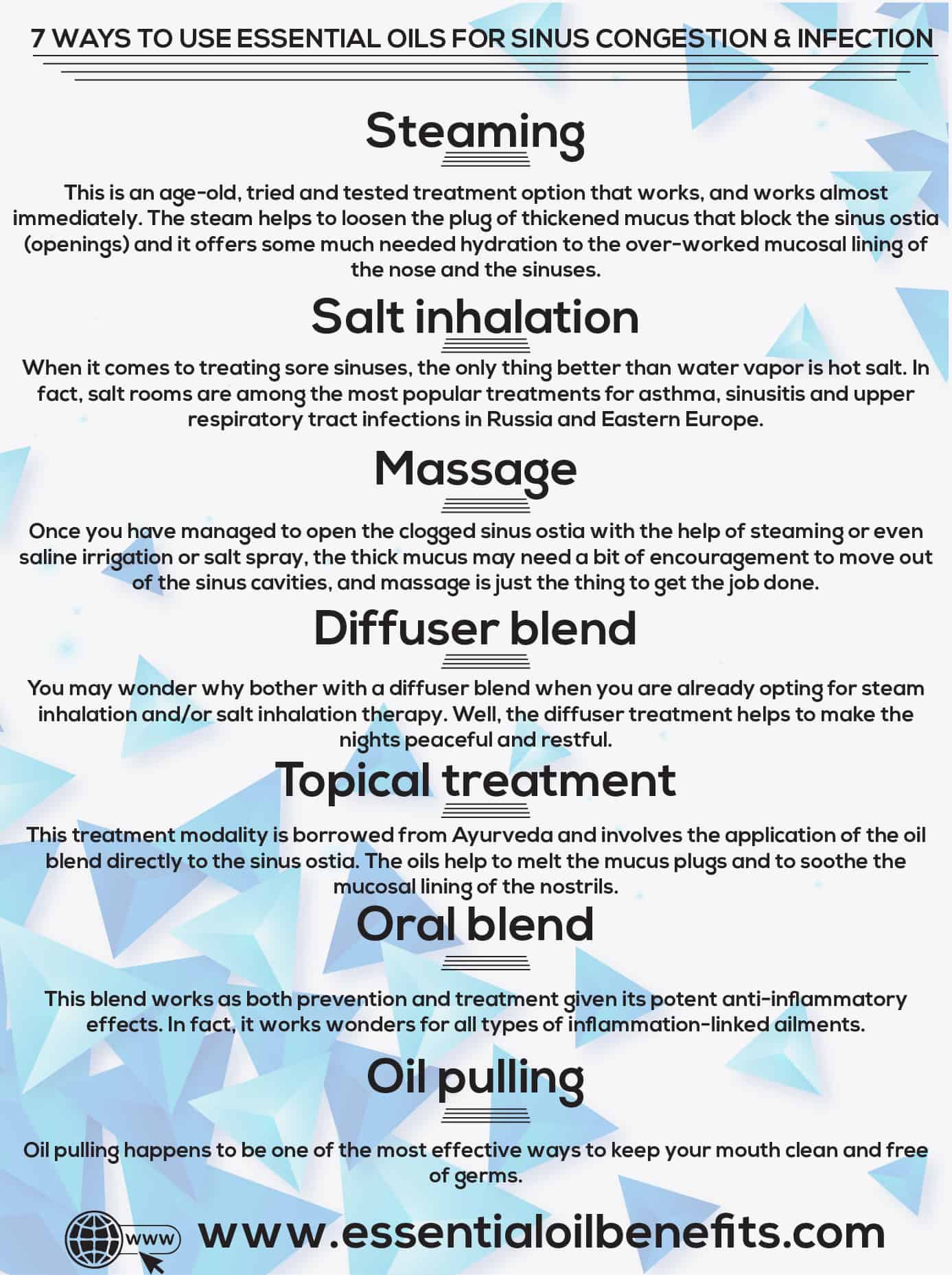 7 Ways You Can Use Essential Oils For Relief In Sinus Congestion, Headaches And Infections Essential Oil Benefits